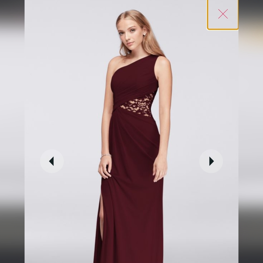 One-shoulder mesh dress with lace David's Bridal